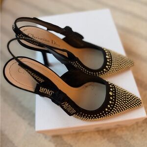 Dior Black Heels with Gold Studs Dush bag and box 📦